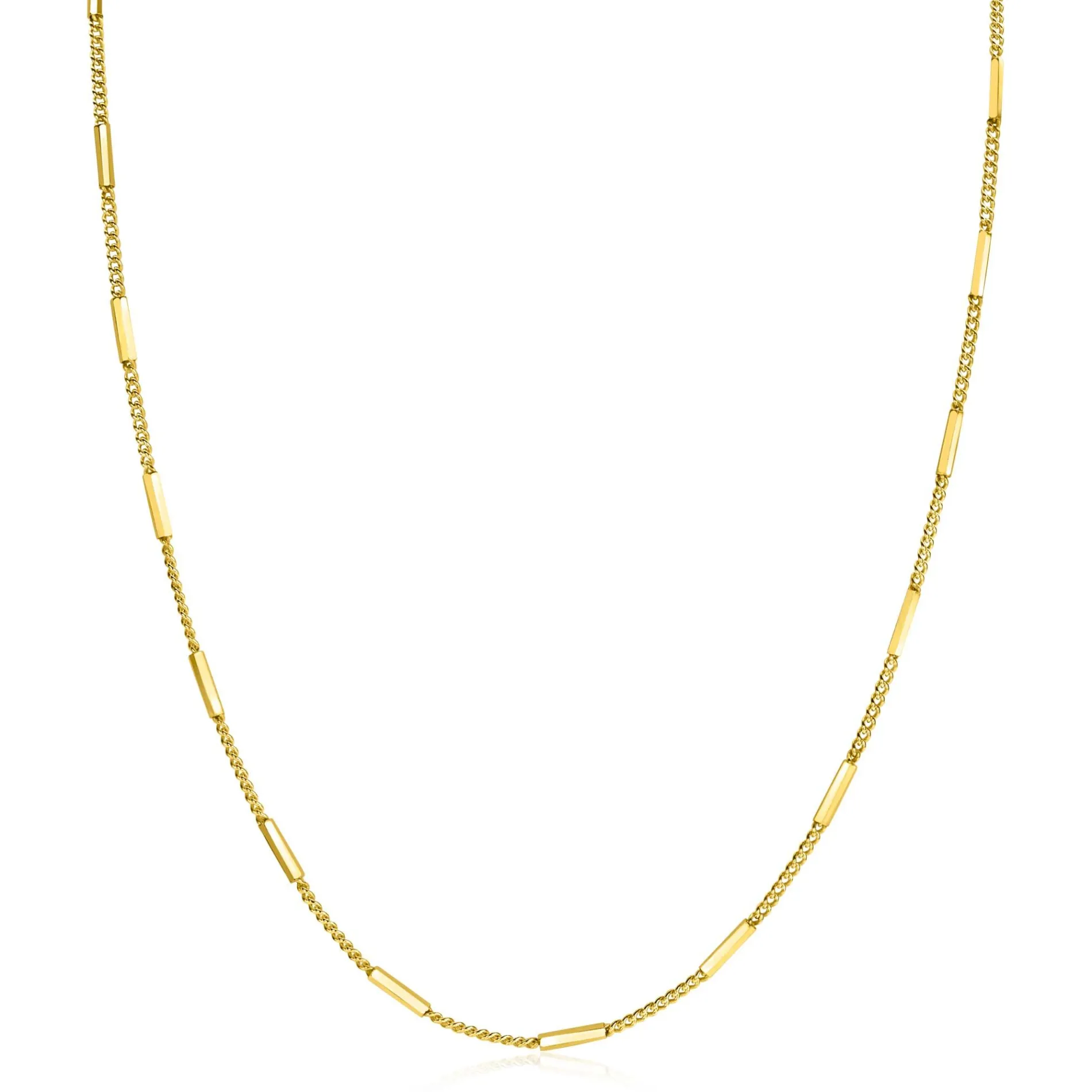 ZINZI gold plated zilveren gourmet ketting 45cm met staafjes 1,6mm breed ZIC2366G