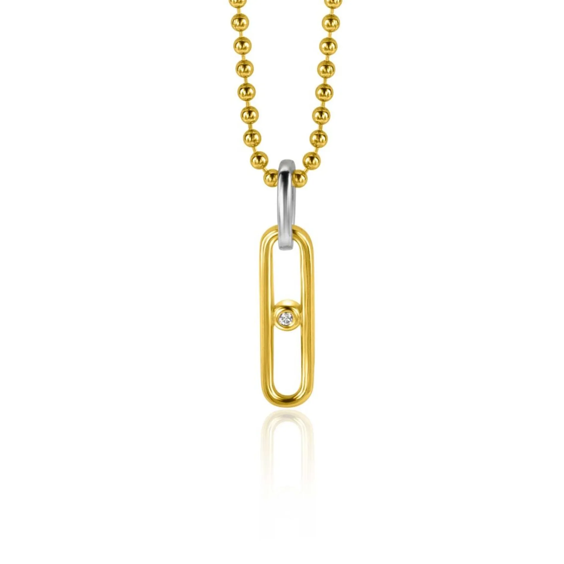 ZINZI gold plated zilveren ovale hanger 20mm met witte zirconia ZIH2300 (zonder collier)