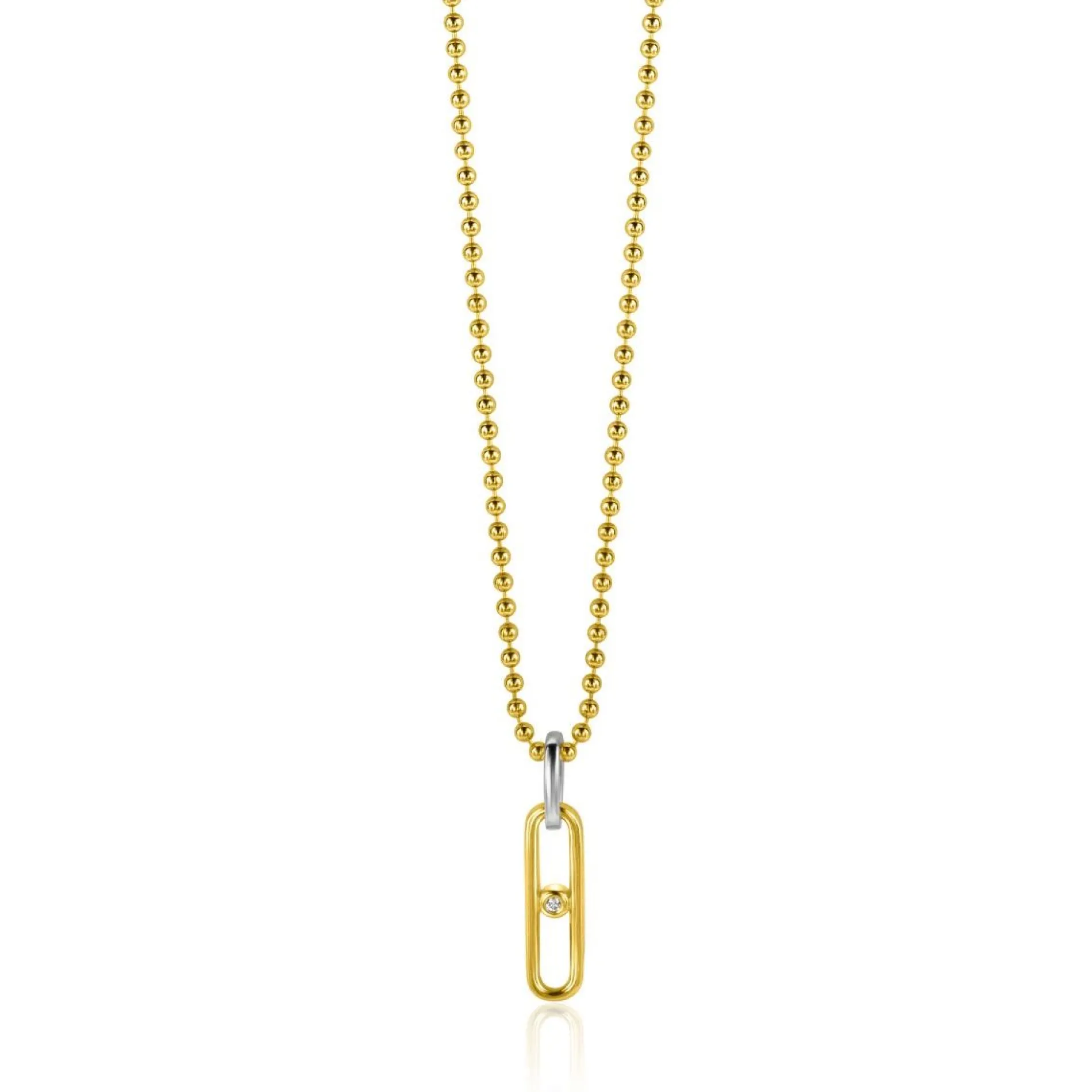 ZINZI gold plated zilveren ovale hanger 20mm met witte zirconia ZIH2300 (zonder collier)