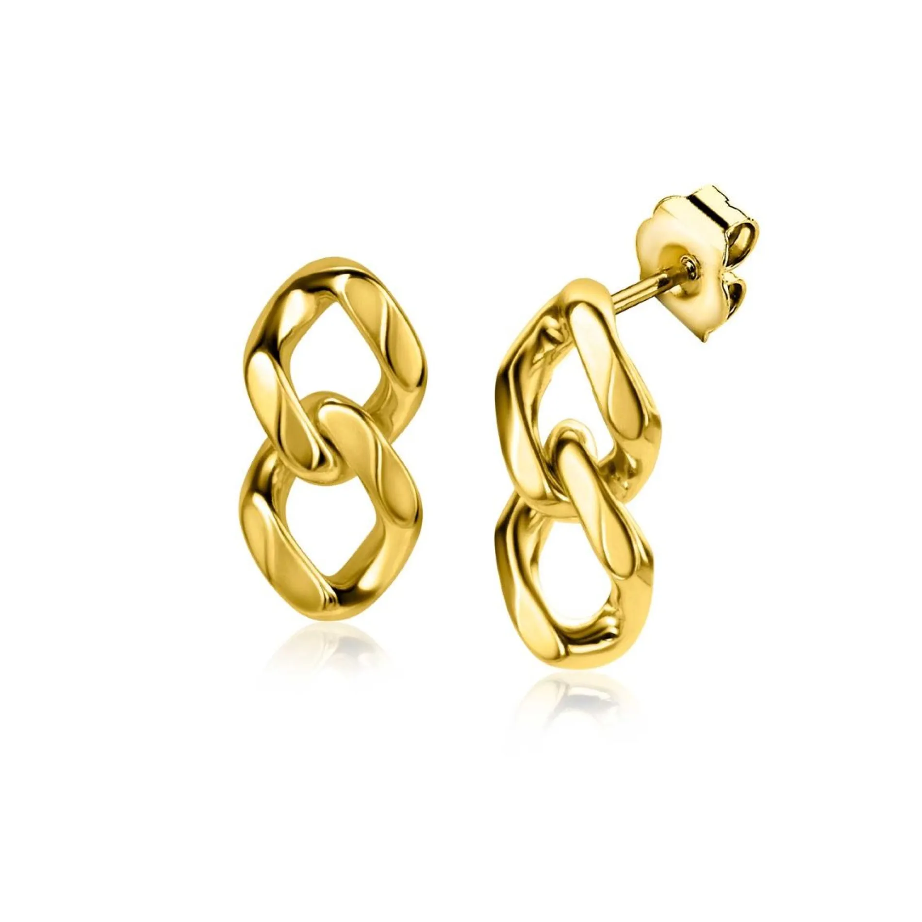 ZINZI gold plated zilveren oorstekers gourmet schakels 19mm ZIO2331