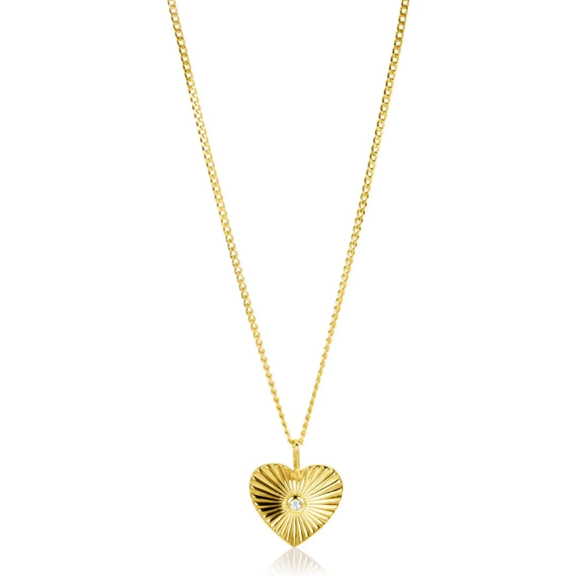 ZINZI gold plated zilveren hanger hart met zonnestralen en witte zirconia 20mm ZIH2305 (zonder collier)
