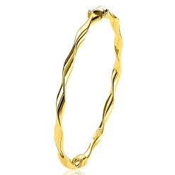 ZINZI gold plated zilveren bangle armband met gedraaide buis 4mm met luxe scharniersluiting ZIA2756G