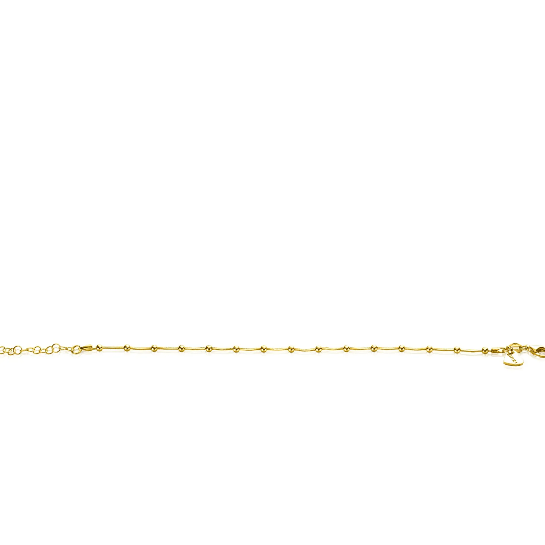 ZINZI gold plated zilveren slangen-armband met vierkant geslepen schakels en 15 verfijnde glanzende bolletjes 17-20cm ZIA2471G