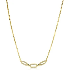 ZINZI gold plated zilveren ketting 45cm met drie ovale schakels, bezet met witte zirconia's ZIC2398Y