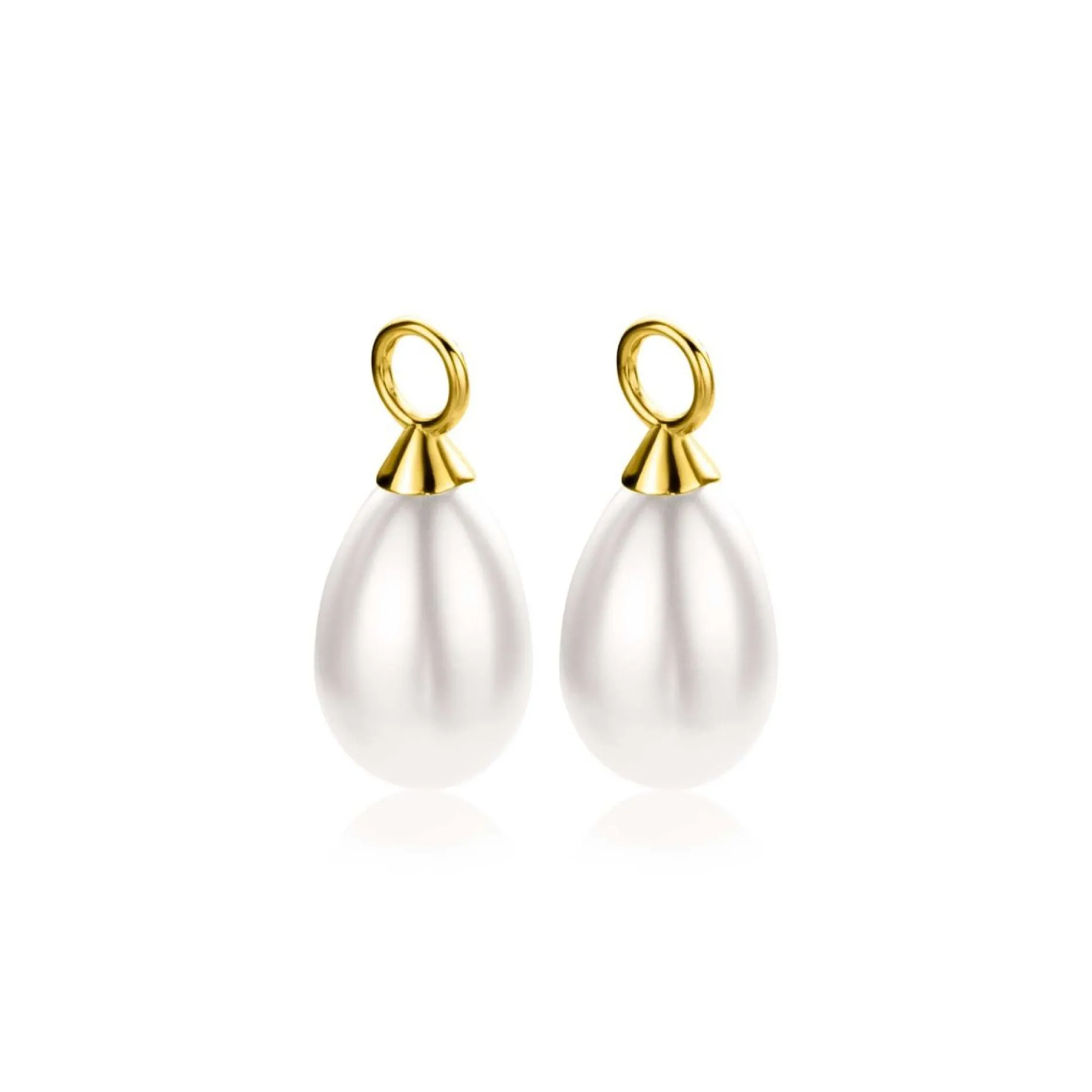 ZINZI gold plated zilveren oorbedels parel peervorm 15mm wit ZICH355WG (zonder oorringen)