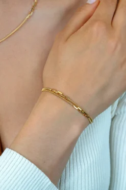 ZINZI gold plated zilveren multi-look armband (5,5mm breed) met popcornschakel en paperclip-schakels ZIA2709G