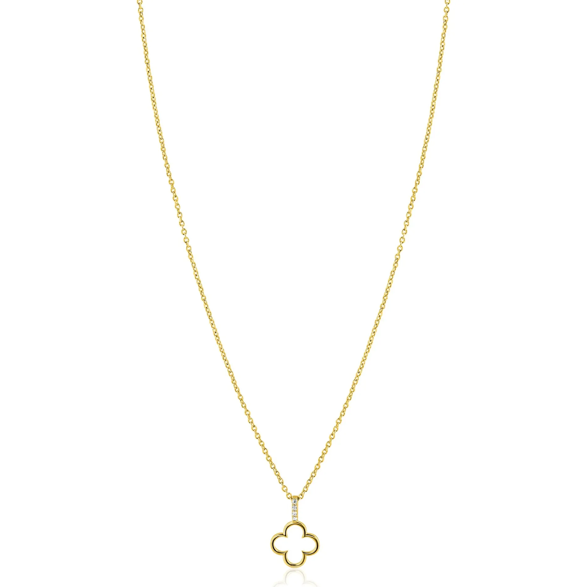 ZINZI gold plated zilveren ketting 42-45cm met open klaver hanger ZIC2743