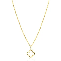ZINZI gold plated zilveren ketting 42-45cm met open klaver hanger ZIC2743