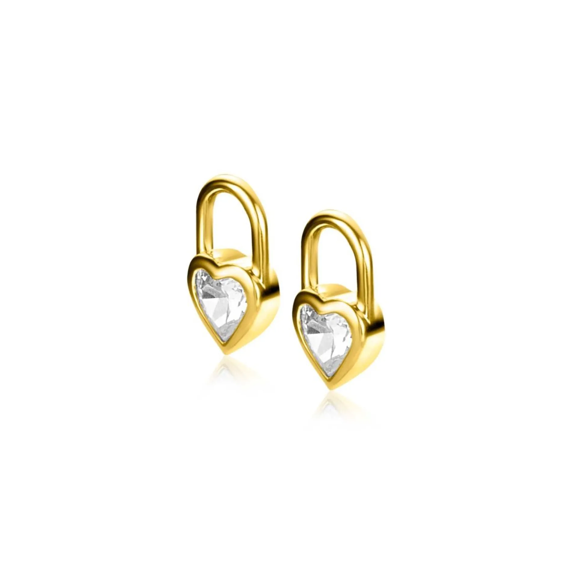 ZINZI gold plated zilveren oorbedels hart met witte zirconia 12mm ZICH2306 (zonder oorringen)