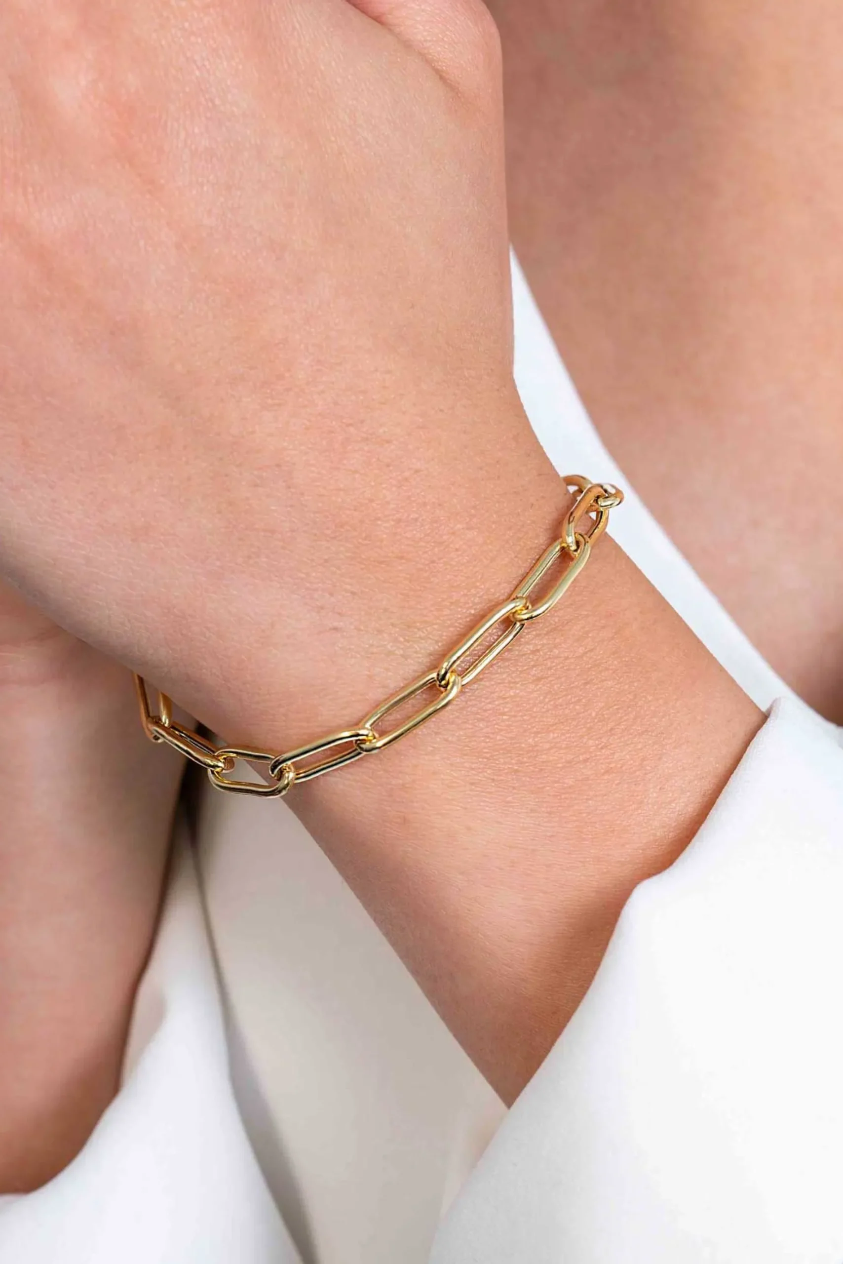 ZINZI gold plated zilveren armband met 5,5mm brede paperclip schakel 19cm ZIA2286G