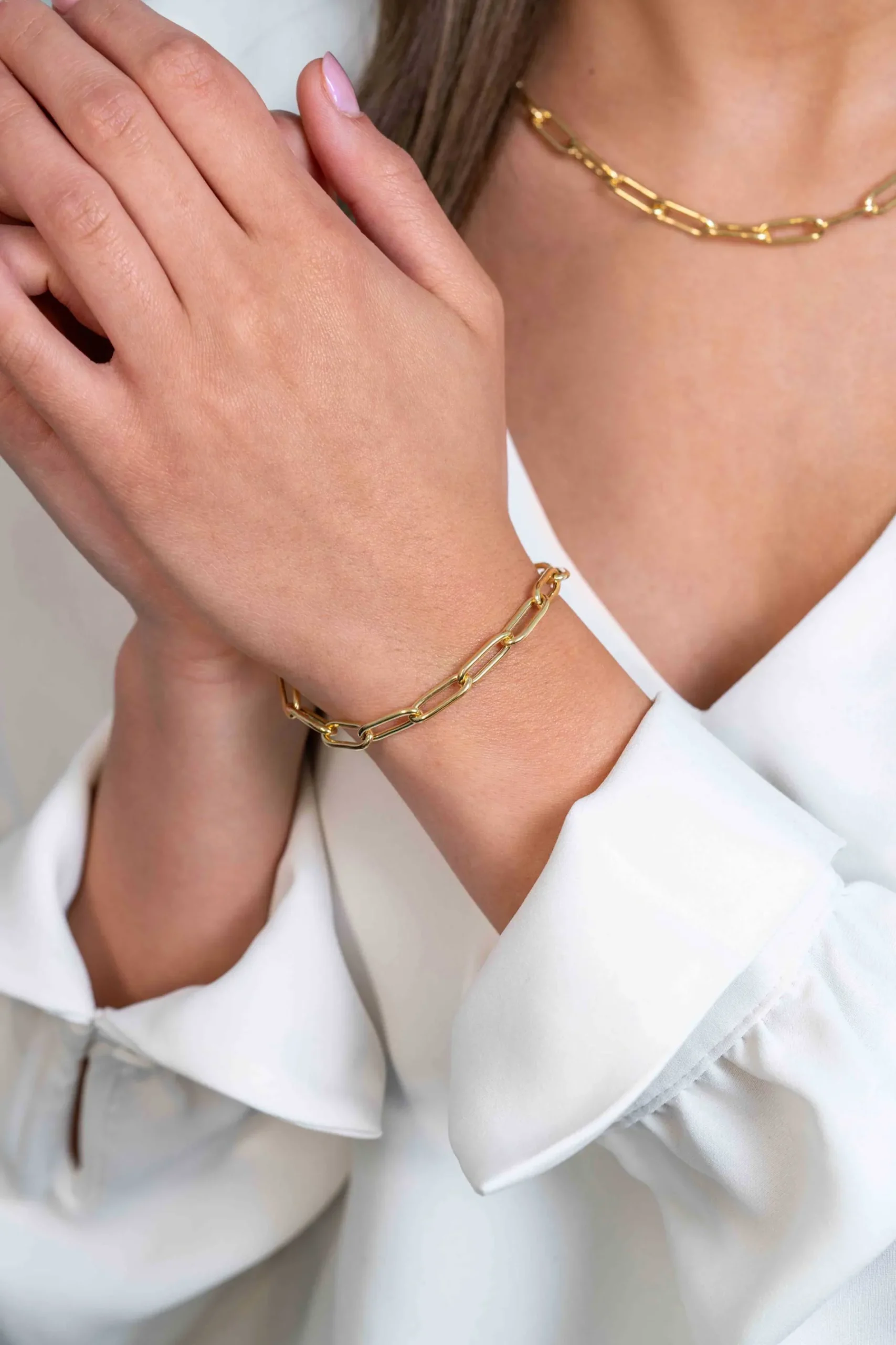 ZINZI gold plated zilveren armband met 5,5mm brede paperclip schakel 19cm ZIA2286G