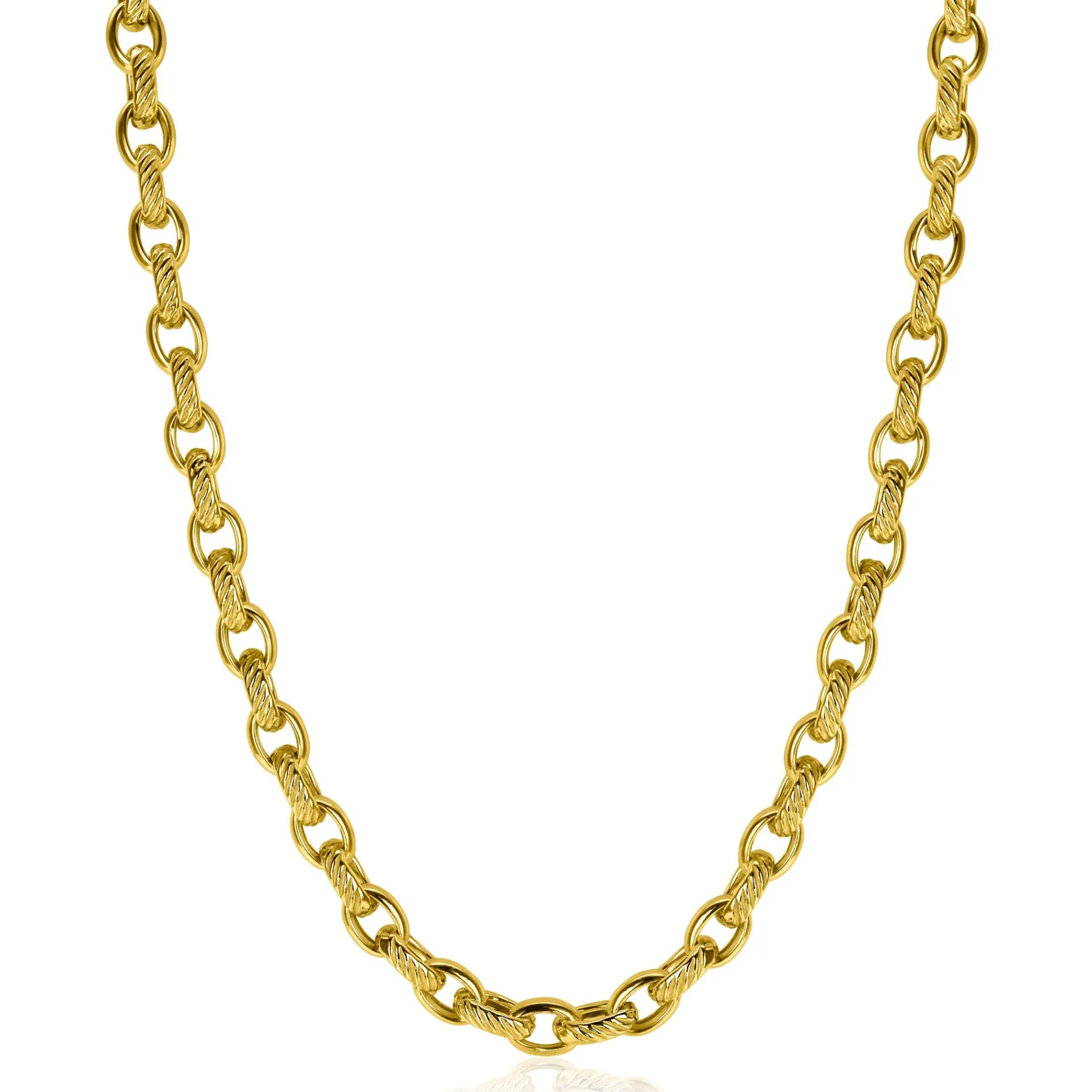 ZINZI gold plated zilveren brede schakelketting (6mm breed) met luxe jasseron schakels in glad en bewerkt 45cm ZIC2638