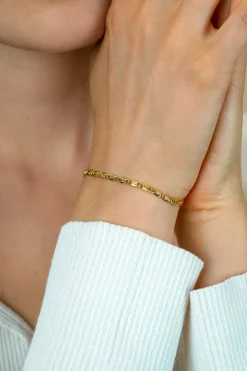 ZINZI gold plated zilveren scroll schakel armband (3mm breed) waarbij de schakels een dubbele krul/kronkeling maken 17-20cm ZIA2712G