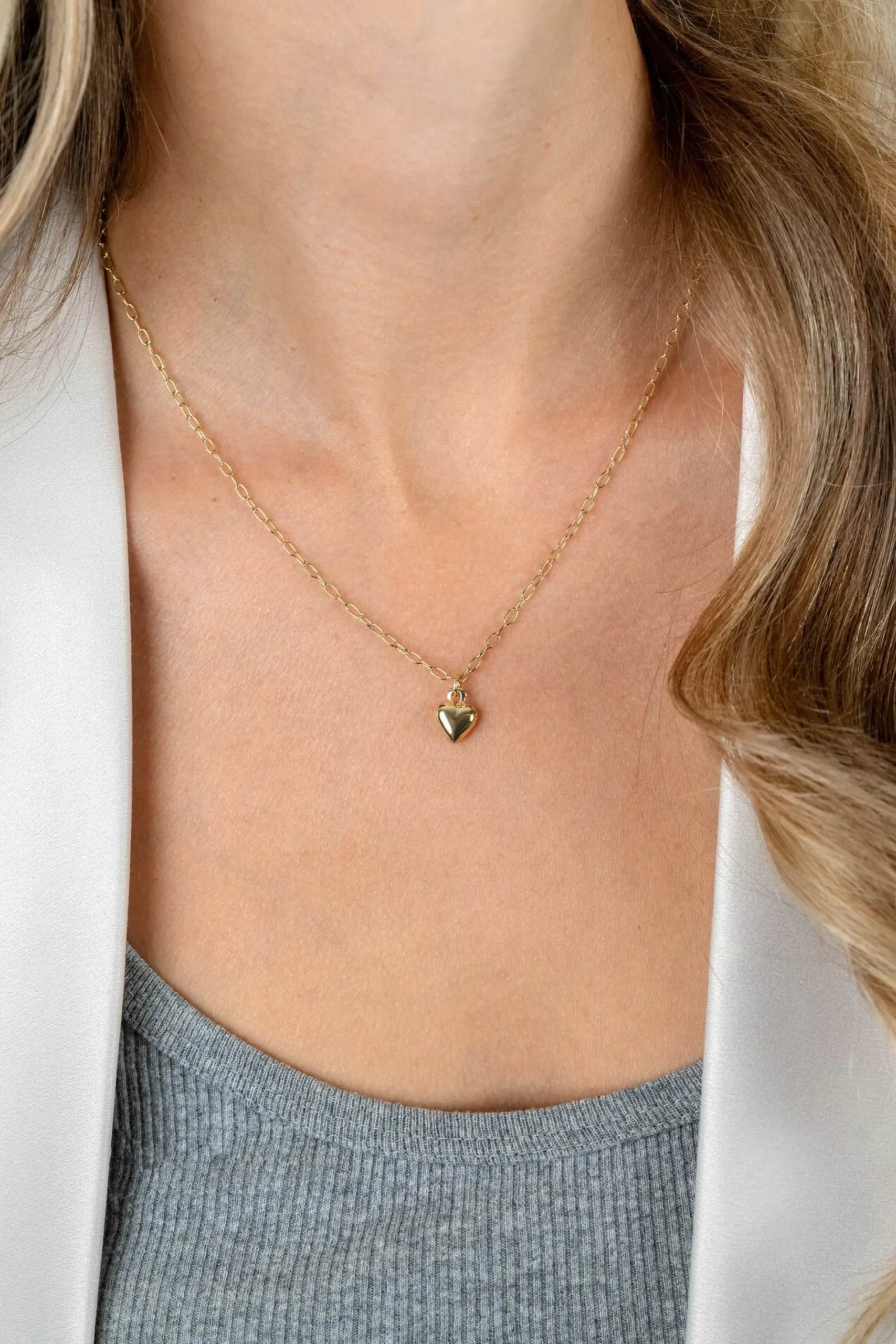 ZINZI gold plated zilveren paperclip schakelketting met bol hart hanger 9mm, 42-45cm ZIC2661