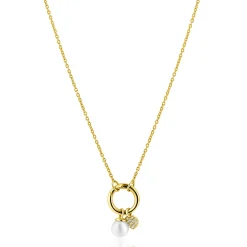ZINZI gold plated zilveren ketting met ronde sluitring en twee luxe bedels 42-45cm ZIC2738