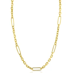 ZINZI gold plated zilveren schakelketting met vijf lange ovale schakels 5,5mm breed 43-47cm ZIC2711G