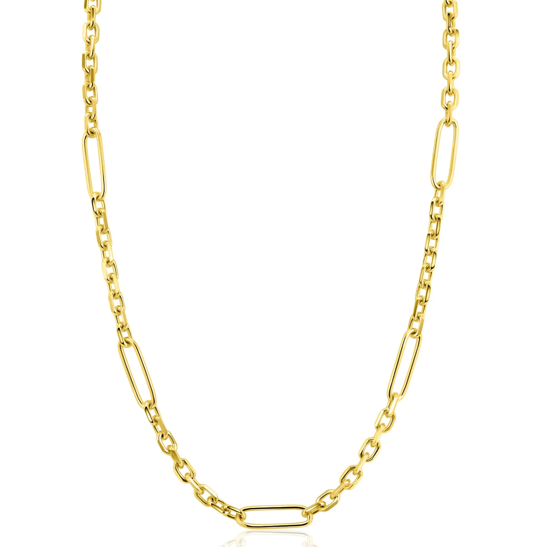 ZINZI gold plated zilveren schakelketting met vijf lange ovale schakels 5,5mm breed 43-47cm ZIC2711G