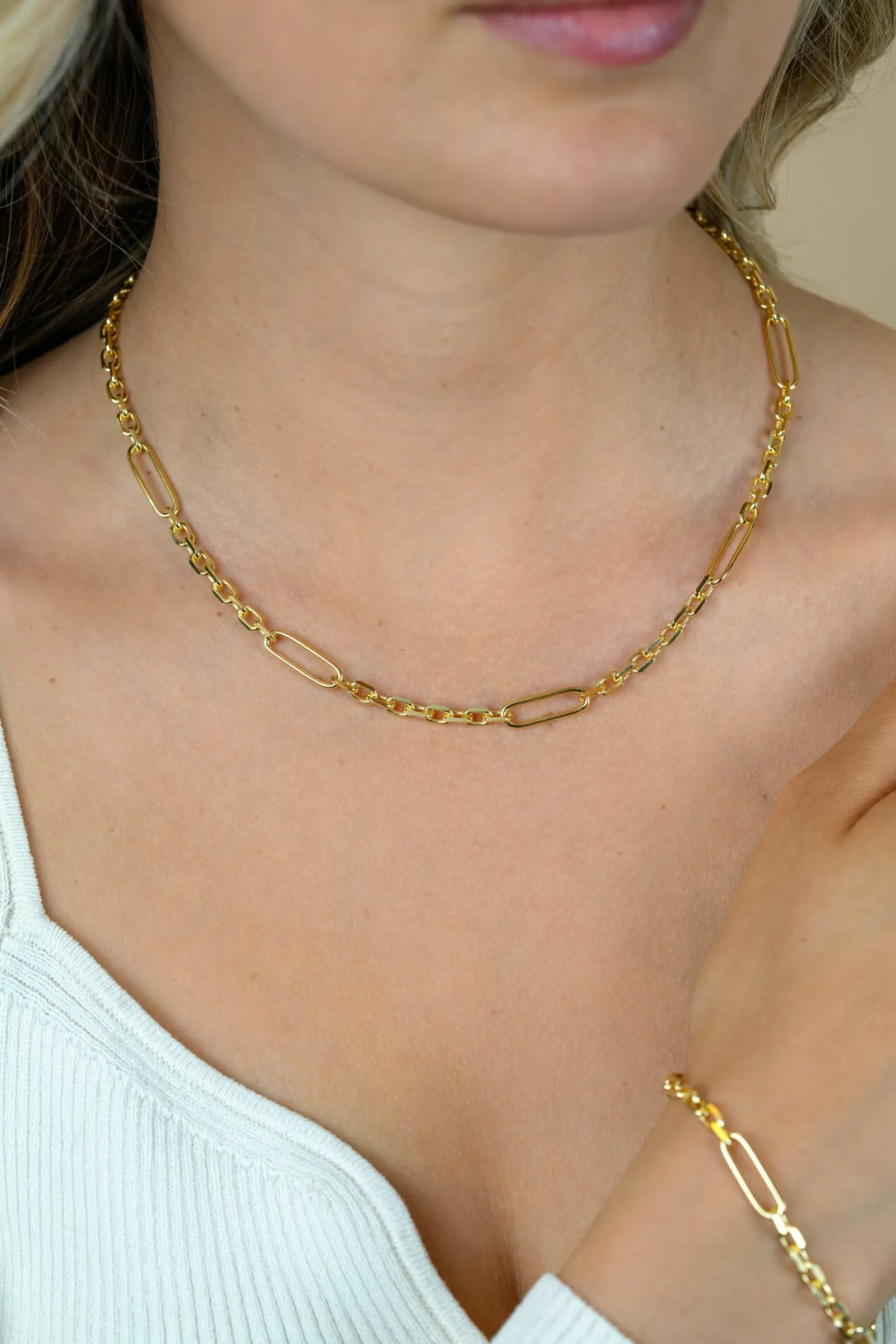 ZINZI gold plated zilveren schakelketting met vijf lange ovale schakels 5,5mm breed 43-47cm ZIC2711G