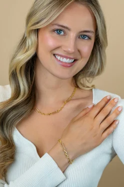 ZINZI gold plated zilveren schakelketting met vijf lange ovale schakels 5,5mm breed 43-47cm ZIC2711G
