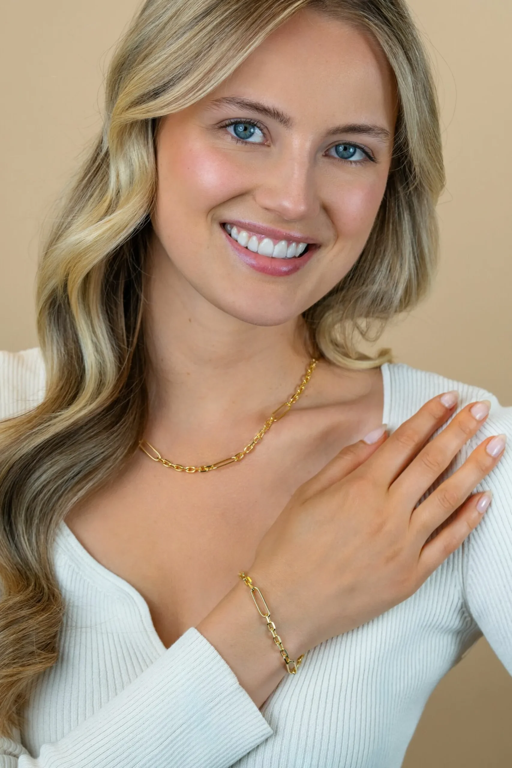 ZINZI gold plated zilveren schakelketting met vijf lange ovale schakels 5,5mm breed 43-47cm ZIC2711G