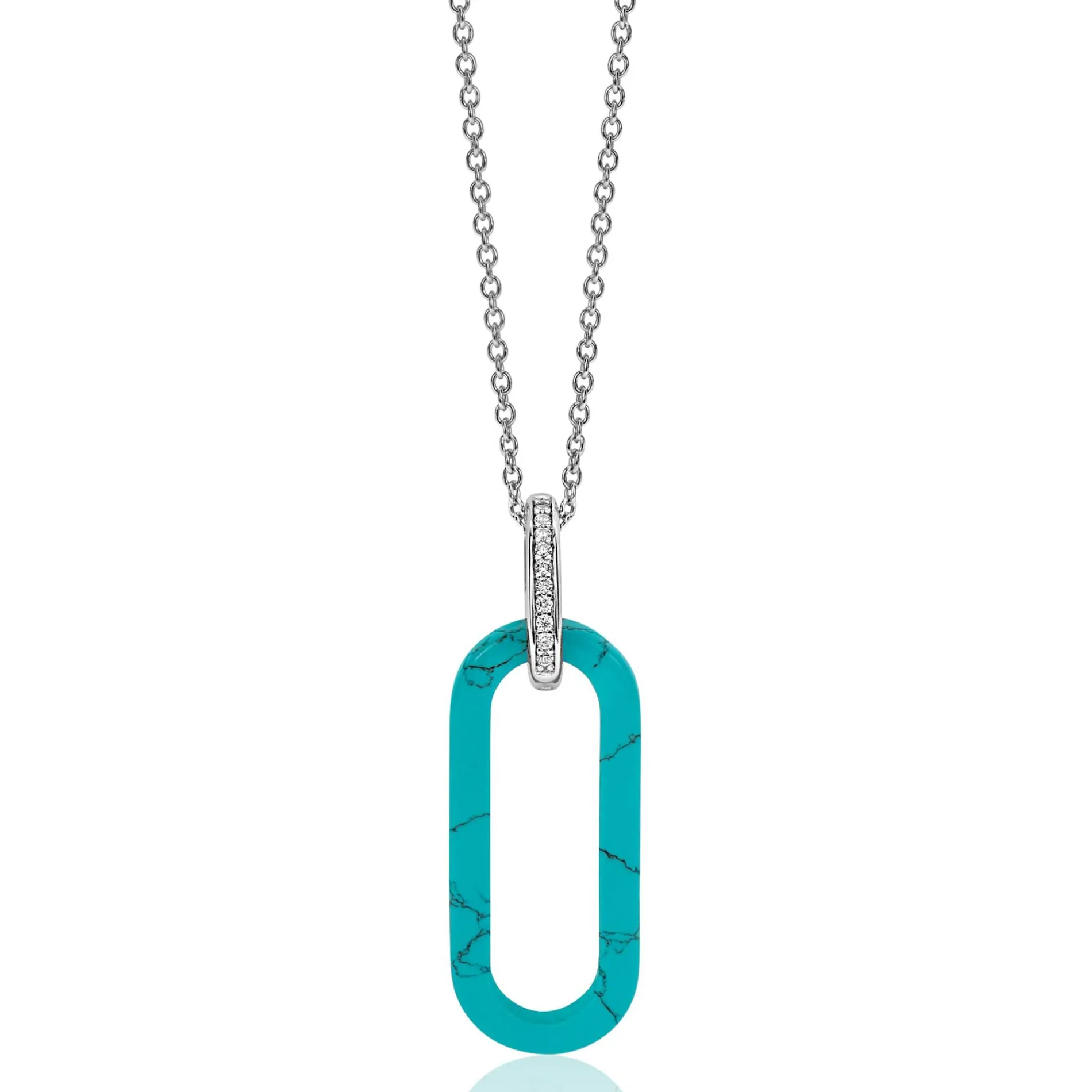 ZINZI grote ovale hanger 38mm in trendy turquoise en luxe zilveren hangoog ZIH2456T (zonder collier)