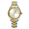 ZINZI Iconic horloge 30mm met datum, goudgekleurde gekartelde rand, zilverkleurige wijzerplaat en stalen bicolor schakelband ZIW2233
