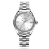 ZINZI Iconic horloge 30mm met datum, gekartelde rand, zilverkleurige wijzerplaat en stalen schakelband ZIW2202