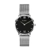 ZINZI Lady Crystal horloge zwarte wijzerplaat en kast stalen mesh band, witte crystals bij uuraanduiding, 28mm extra dun ZIW629M