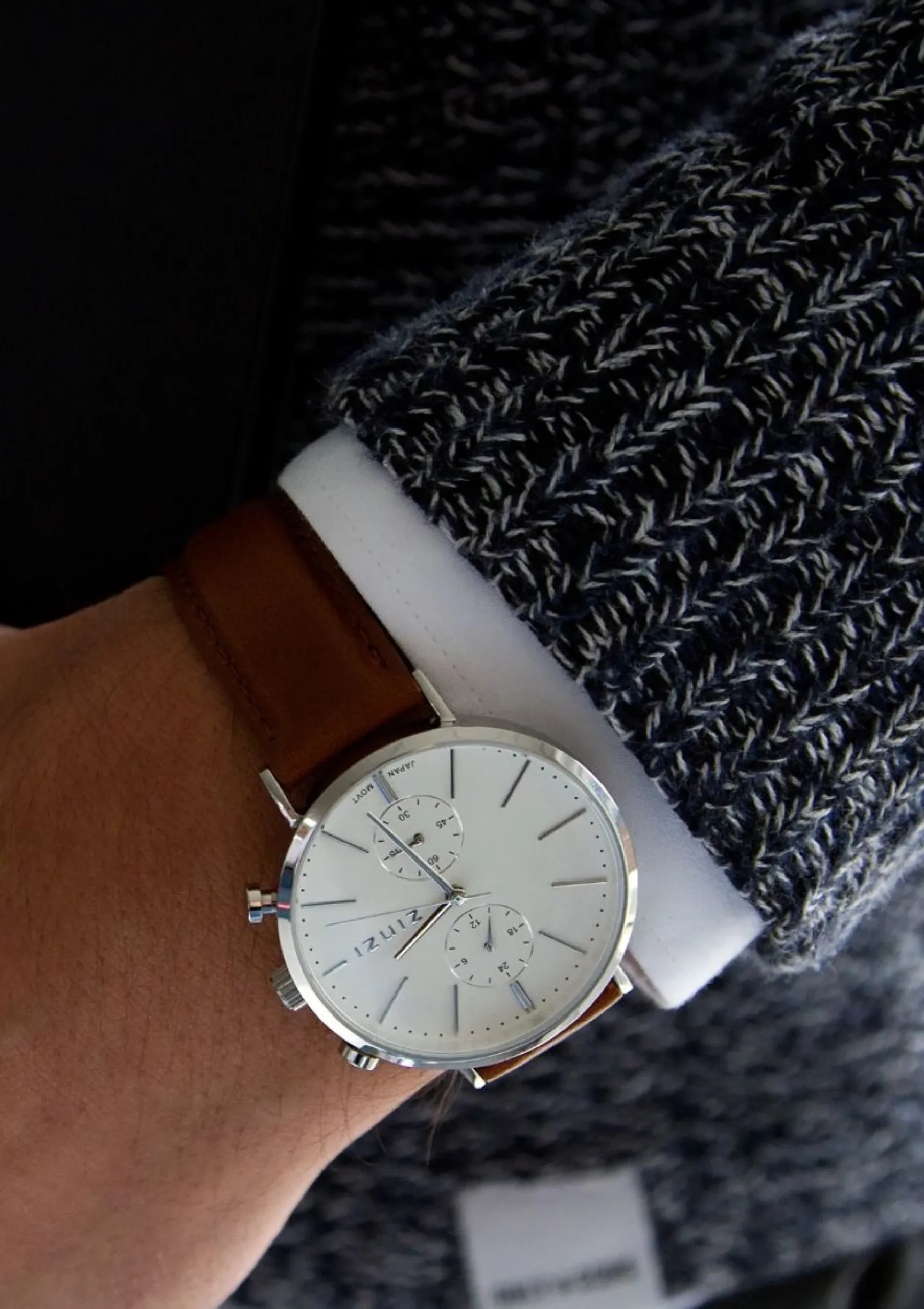 ZINZI Man watch Traveller white witte wijzerplaat stalen kast bruine leren band 39mm dual time ZIW740