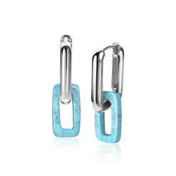 ZINZI oorbedels rechthoek 16mm turquoise howliet ZICH2228 (zonder oorringen)