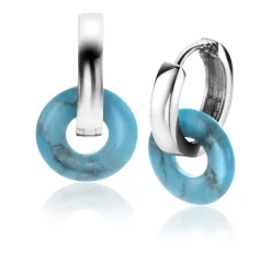 ZINZI oorbedels rond 12mm met turquoise howliet edelsteen ZICH2274T (zonder oorringen)