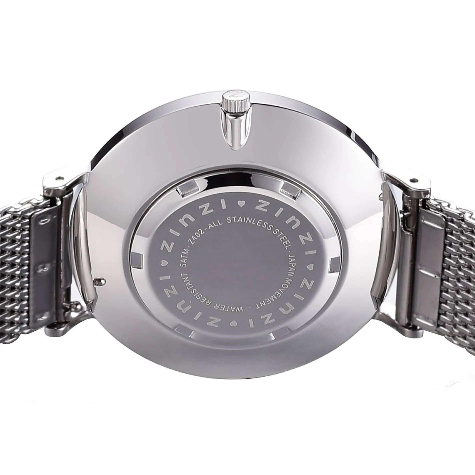 Zinzi Retro horloge zilvergekleurde wijzerplaat en kast stalen mesh band 38mm extra dun ZIW402M