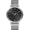 Zinzi Retro horloge zwarte wijzerplaat zilvergekleurde kast stalen mesh band 38mm extra dun ZIW401M