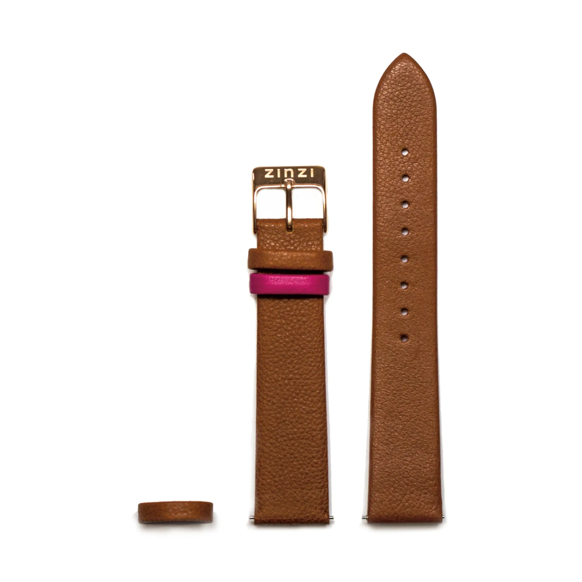 ZINZI Retro leren horlogeband cognac bruin roségoudkleurige stalen sluiting 18mm RETBAND6