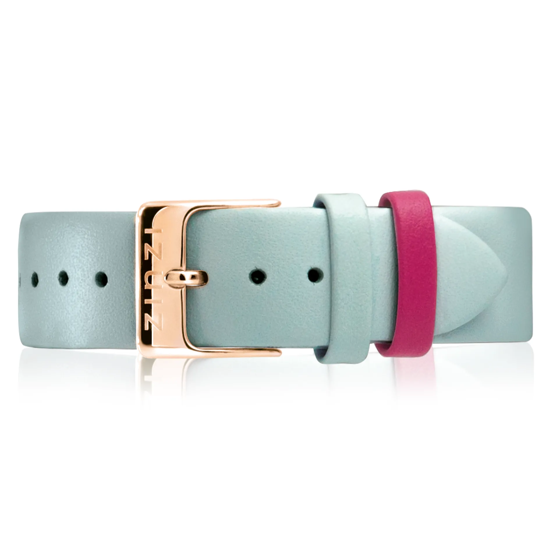 ZINZI Retro leren horlogeband aquablauw roségoudkleurige stalen sluiting 18mm RETBAND24