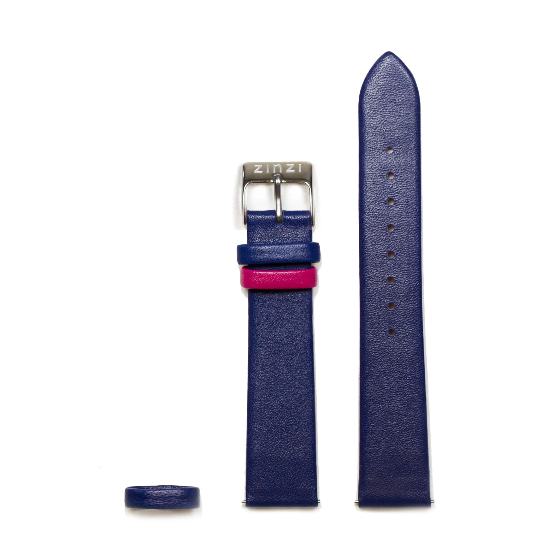 Zinzi Retro leren horlogeband blauw zilvergekleurde stalen sluiting 18mm RETBAND7