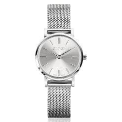 ZINZI Retro Mini horloge zilvergekleurde wijzerplaat, zilverkleurige kast en stalen mesh band, 24mm extra dun ZIW1802
