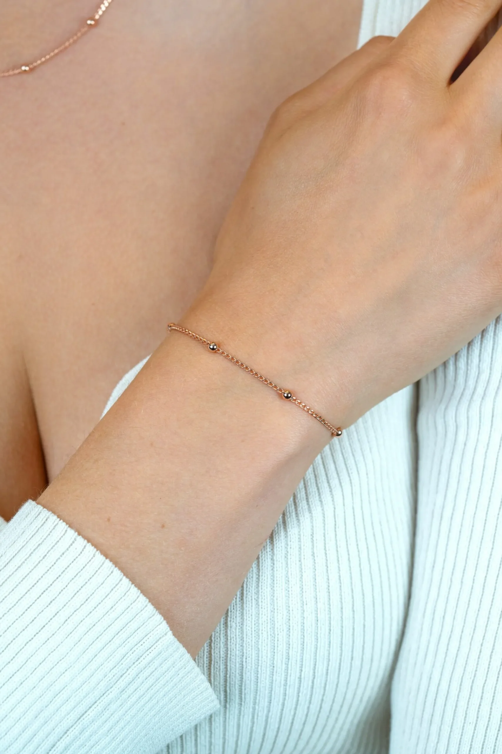 ZINZI rosé plated zilveren gourmet schakelarmband met vijf glanzende bolletjes (3mm breed) ZIA2714R
