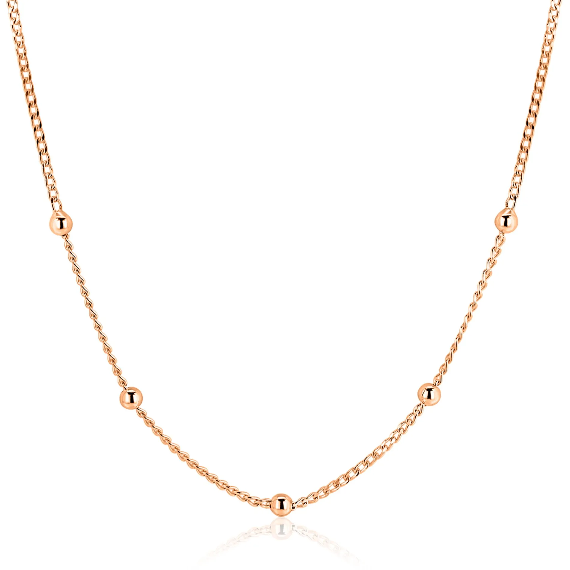 ZINZI rosé-plated zilveren gourmet ketting met vijf bolletjes 42–45cm ZIC2714R