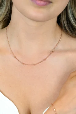 ZINZI rosé-plated zilveren gourmet ketting met vijf bolletjes 42–45cm ZIC2714R