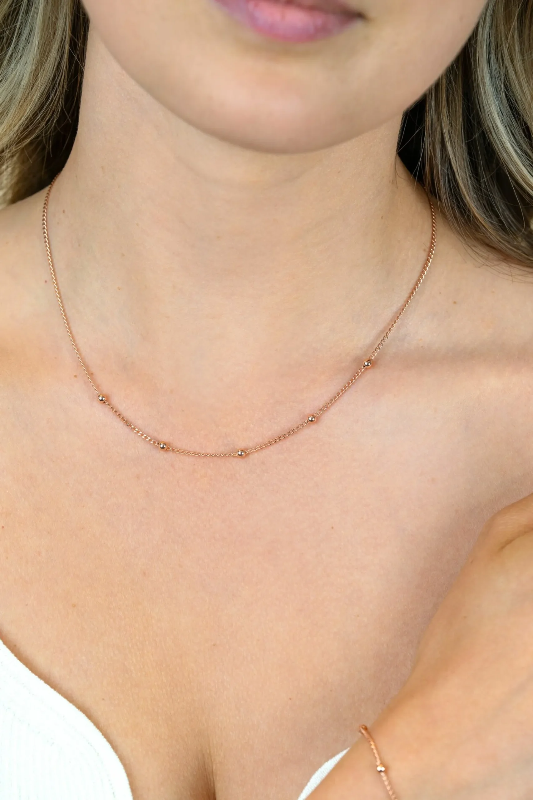 ZINZI rosé-plated zilveren gourmet ketting met vijf bolletjes 42–45cm ZIC2714R