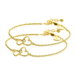 ZINZI set van 2 gold-plated zilveren armbanden met 2 verbonden hartjes 16,5-19,5cm ZIA2513G-SET