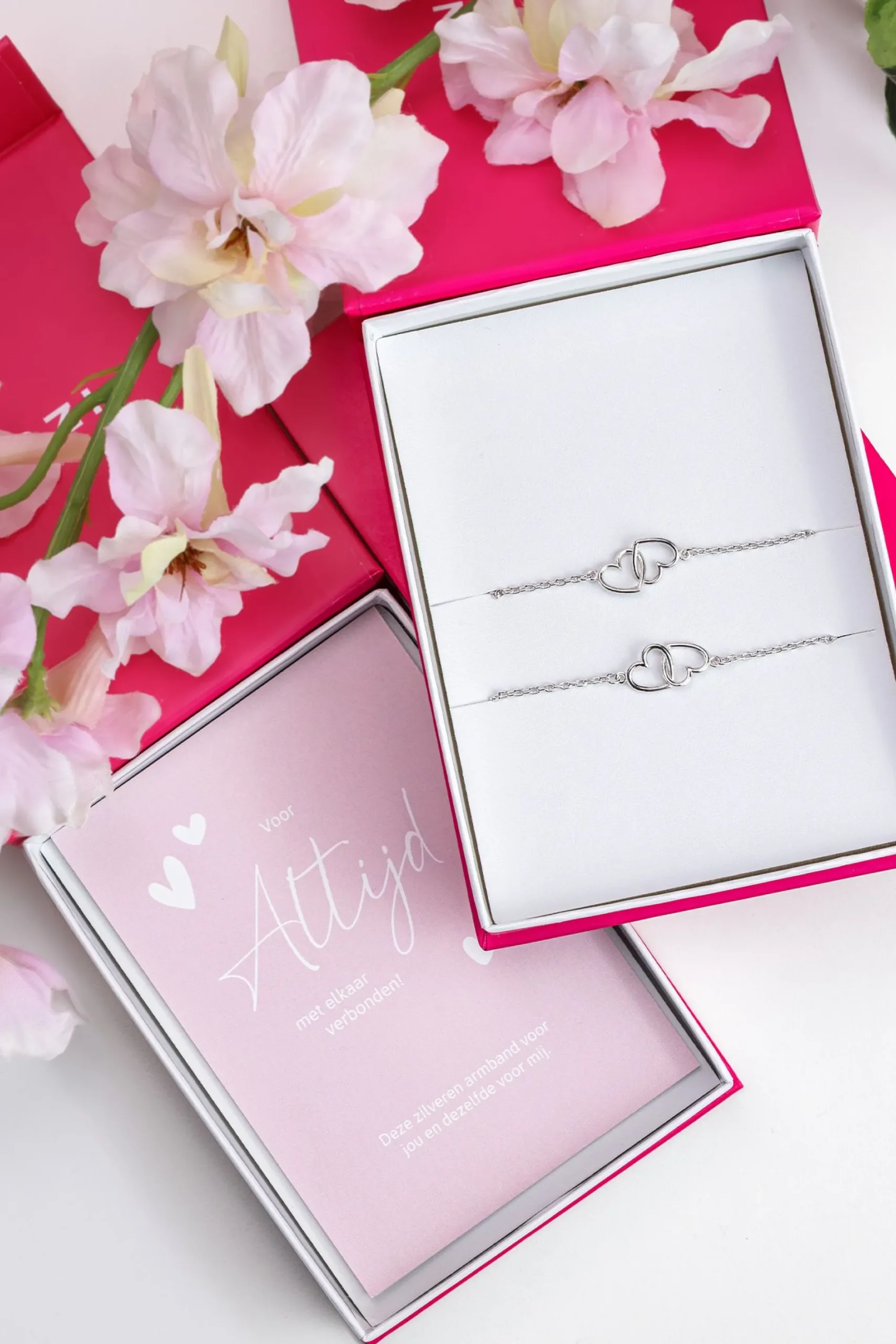 ZINZI set van 2 zilveren armbanden met 2 verbonden hartjes 16,5-19,5cm ZIA2513-SET