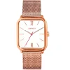 ZINZI Square Roman horloge witte wijzerplaat en rechthoekige roségoudkleurige kast stalen mesh band 32mm extra dun ZIW808M
