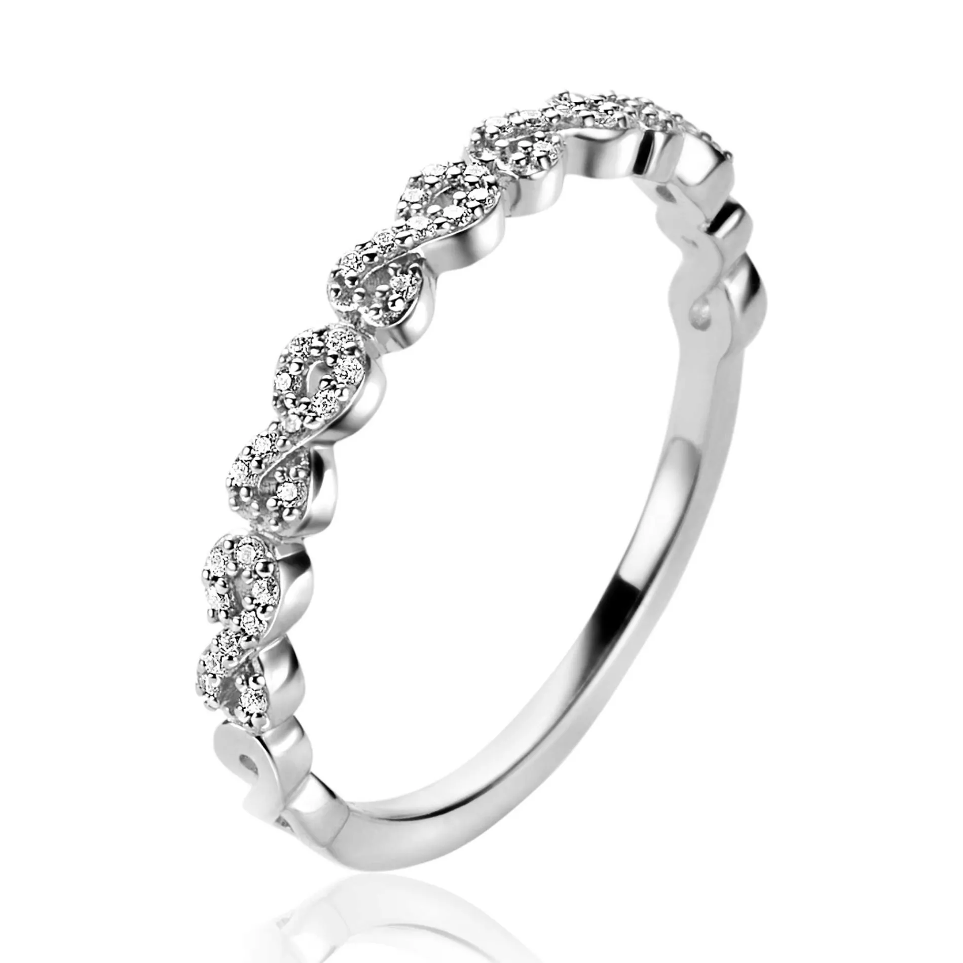 ZINZI zilveren aanschuifring met sierlijke Infinity schakels, bezet met witte zirconia's 2,8mm breed ZIR2500Z