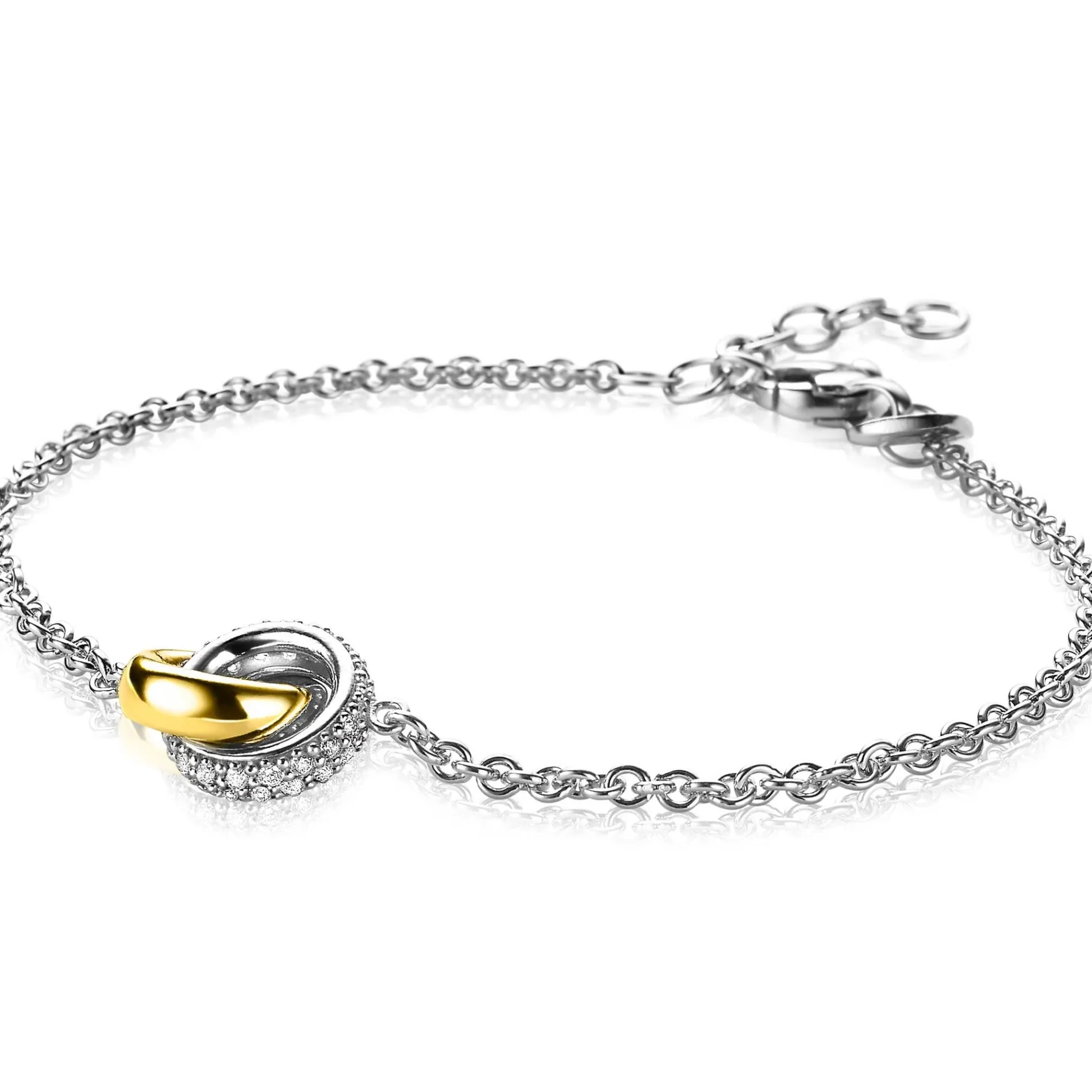 ZINZI zilveren armband bicolor schakel met twee ringen verbonden 18-21cm ZIA2102