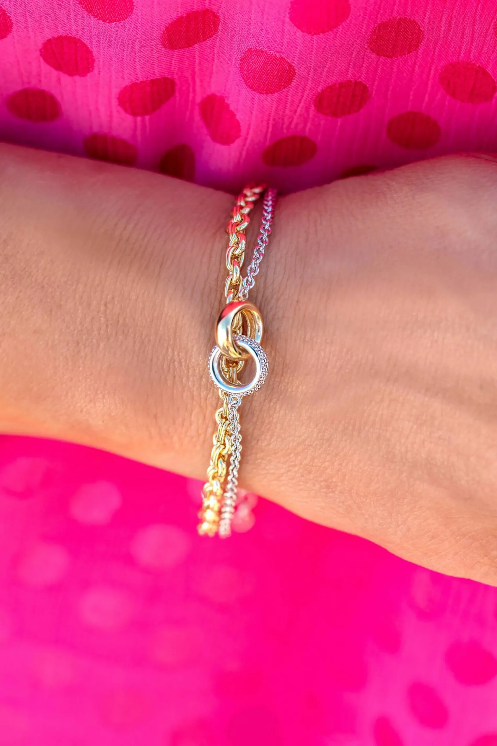 ZINZI zilveren armband bicolor schakel met twee ringen verbonden 18-21cm ZIA2102
