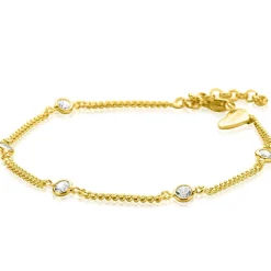 ZINZI zilveren armband extra 14K geel verguld gourmet schakel met witte ronde zirconia's ZIA2263G