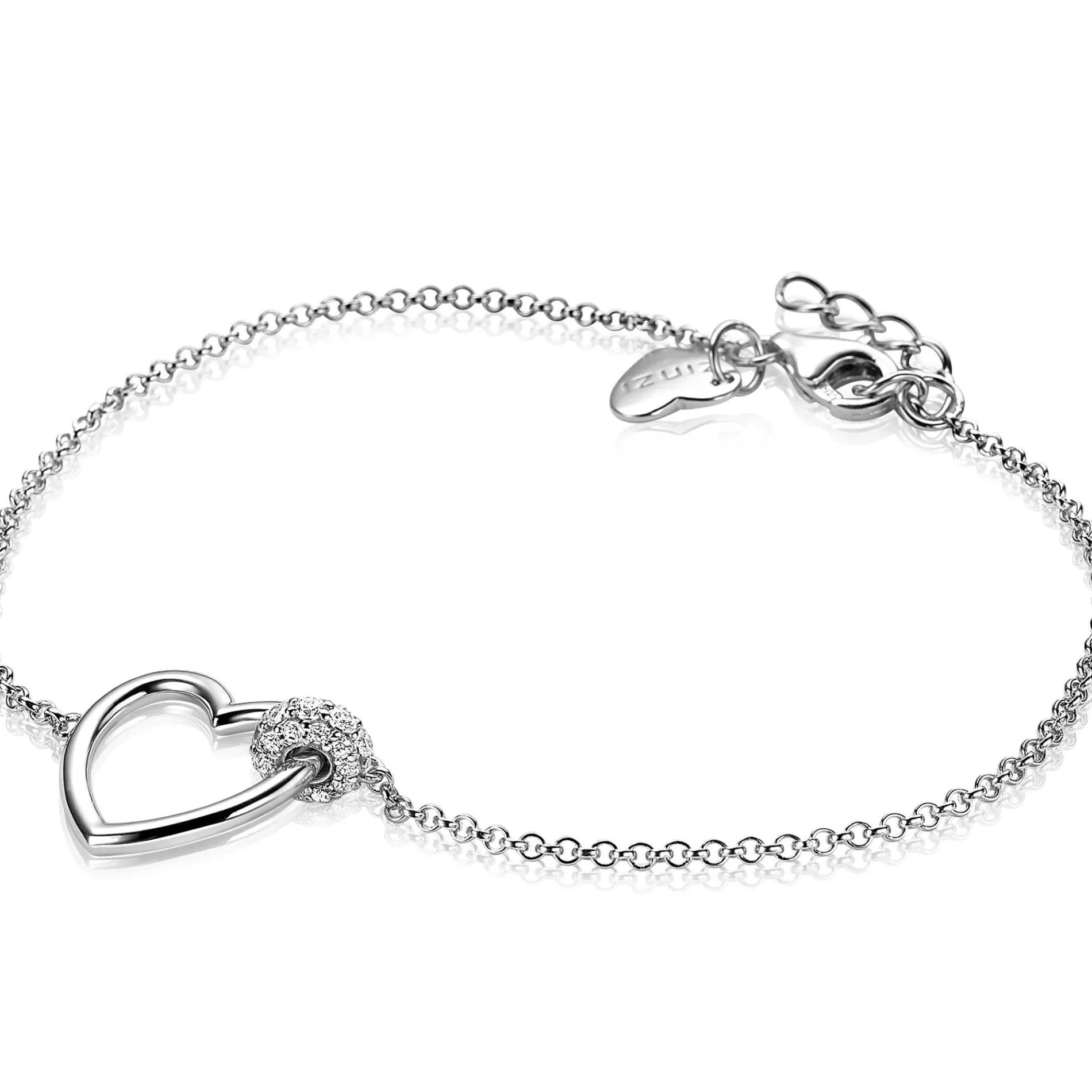 ZINZI zilveren armband hartje bol wit ZIA1755