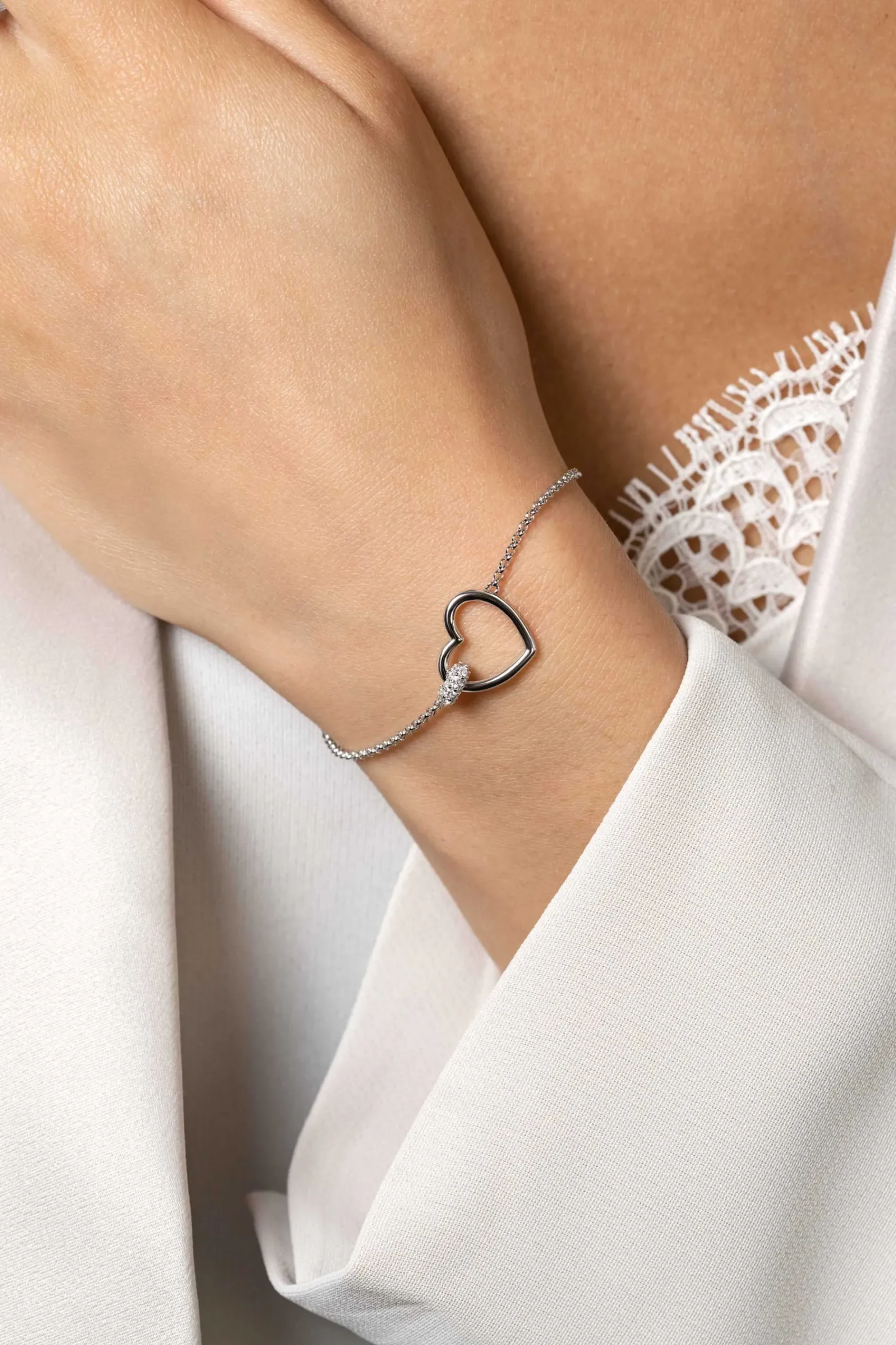 ZINZI zilveren armband hartje bol wit ZIA1755